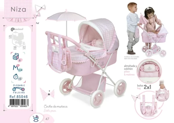 Coche de muñeca plegable con sombrilla - para muñecas de hasta 48 cm.   . - Imagen 4