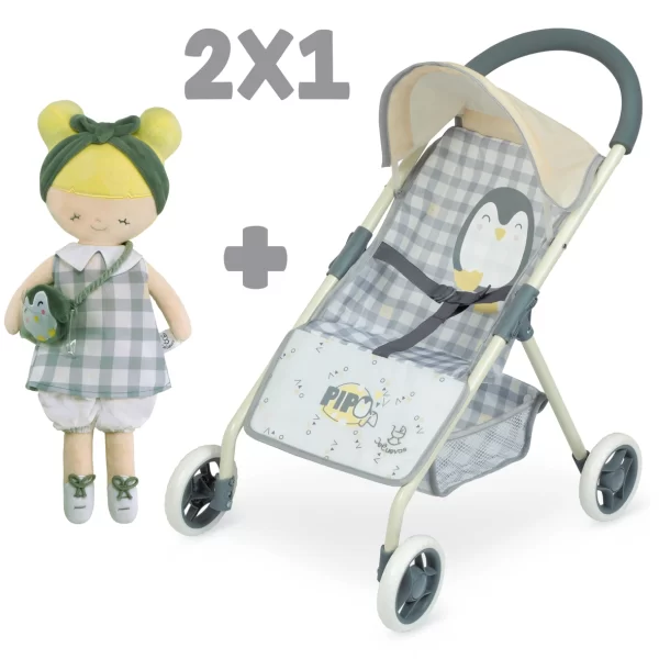 2x1!!  Silla de muñeca con muñeca de cuerpo blando, apta para muñecas de hasta 50 cm.